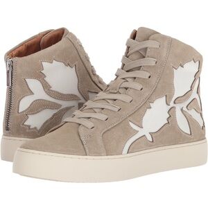 Women's Beige High-Top Sneakers with Floral Design